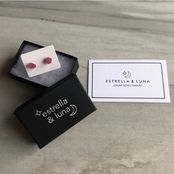 Raw Fuchsia Tourmaline Crystal Stud Earrings - Picture 8 of 10